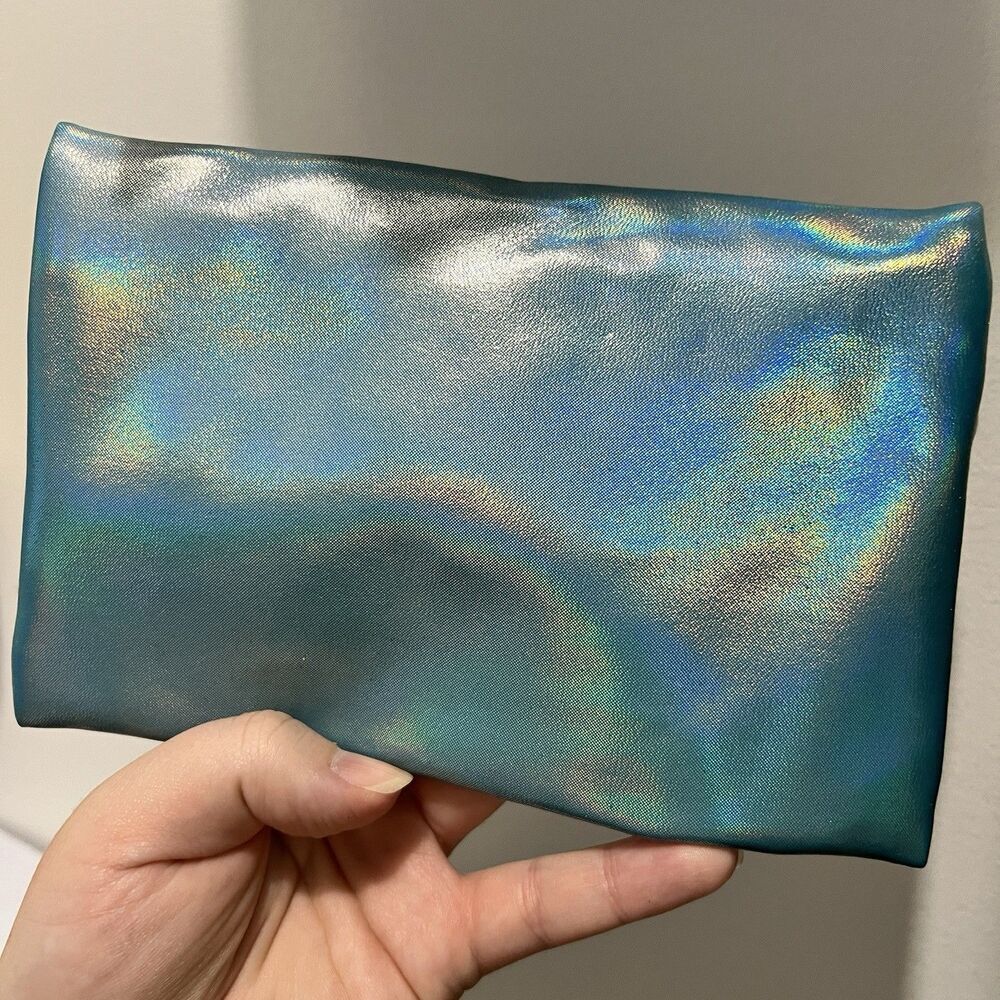 Ipsy Bag Cosmetic Makeup Metallic Teal Blue Shiny Travel Cosmetics - Picture 3 of 4